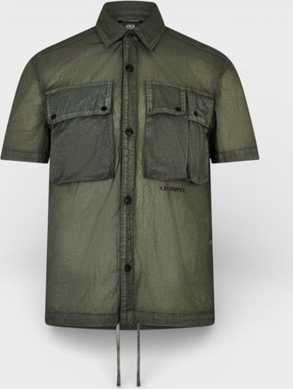 C.P. Company Mens Drawstring Short Sleeve Shirt - Bronze Green Nylon - Size X-Small