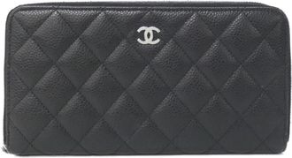 Chanel Black Bordeaux Grained Calfskin Long Wallet (Bi-Fold) (Pre-Owned)