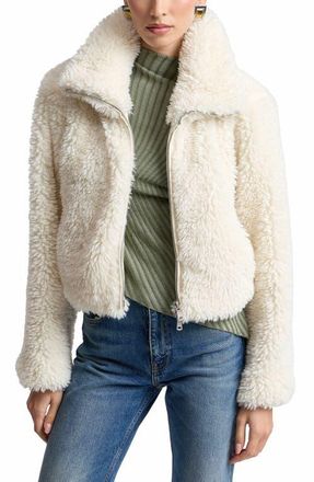 Avec Les Filles Crop Faux Shearling Zip Jacket in Cream at Nordstrom, Size Xx-Large