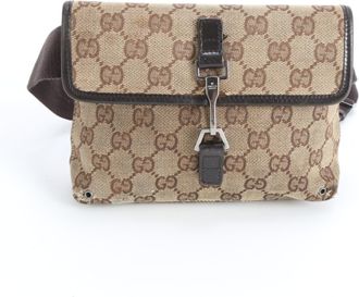 Gucci Brown Leather Canvas Pouch Sling Bag (Pre-Owned)