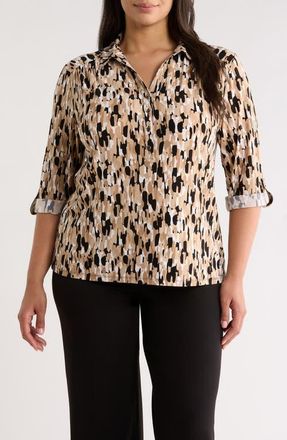 Anne Klein Abstract Print Jersey Top in Anne Black/Latte Multi at Nordstrom, Size 2 X