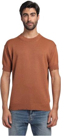 Amaranto Amaránto, Truien & Vesten, Heren, Bruin, S, Katoen, Korte mouwen ronde hals top met gescheurde details