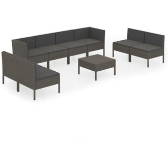 vidaXL 9 Pcs Garden Lounge Set Con Coj&iacute;n Mimbre Pe Gray