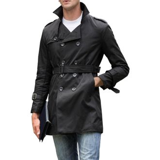 Generic Mens Trench Coat Mens Slim Fit Double Breasted Notched Lapel Belted Windbreaker Long Jacket Casual Windproof Overcoat