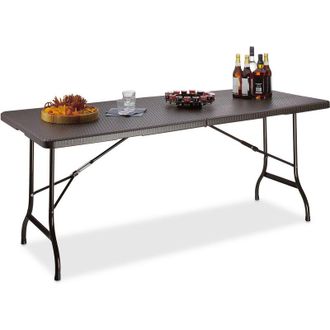 Relaxdays Relaxdays BASTIAN Folding Garden Table, Large, with Handle, Camping Table, HxWxD: 72 x 178 x 74 cm, Brown
