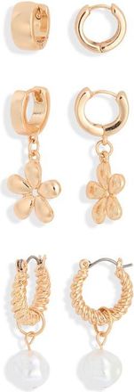 BP. Pretty Floral Set of 3 Earrings in Ivory- Gold at Nordstrom