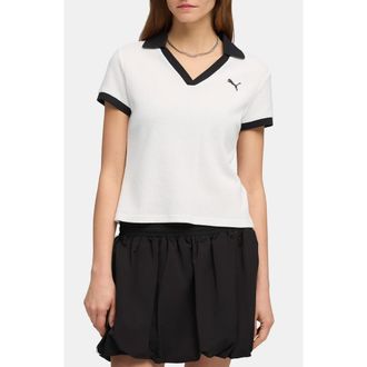 Puma Essentials Tipped Johnny Collar Polo in Puma White at Nordstrom, Size X-Small