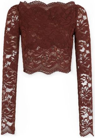 Paco Rabanne Kanten boothals crop top - Dames - Blouses - Bruin - M - Overhemden