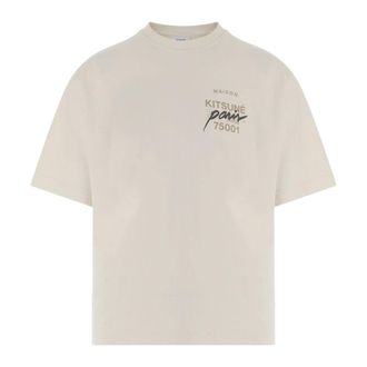 Maison Kitsun&eacute; T-shirt in Cotone con Logo - - Tops - Uomo - Beige - S