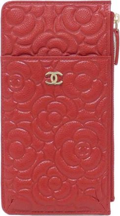 Chanel Red Color Grained Calfskin Phone Wallet (Pre-Owned)