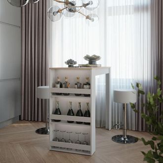 Vicco tavolo bar con sgabelli Repose, Bianco/Sonoma, 57 x 117 cm con 2 sgabelli da bar, Vicco
