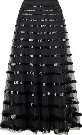 Red Valentino Lange Tulle Rok met Pailletten - Dames - Midirokken - Zwart - 3XS - Pailletten - Rokken