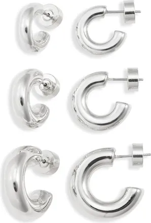 Nordstrom Set of 3 Small Polished Tube Hoop Earrings in Silver at Nordstrom