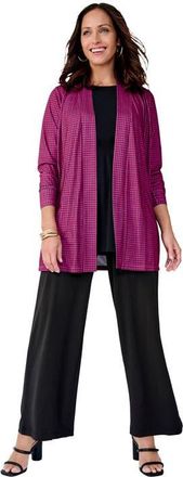 Jessica London Stretch Knit Open Front Knit Topper in Raspberry Mini Houndstooth at Nordstrom, Size Medium