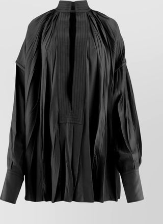 Ferragamo long pleated shirt high collar