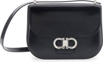 Ferragamo Tassen, Dames, Zwart, ONE Size, Leer, Double Gancio Flap Crossbody Tas