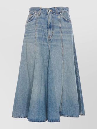 Haikure denim flared midi a-line skirt
