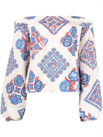 La DoubleJ Boho-print crop top - women - Cotton - L - White