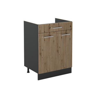 Vicco Mueble Bajo De Cocina R-line, Roble Artesanal/antracita, 60 Cm Con Caj&oacute;n Sin Encimera, Vicco