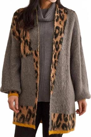 Tribal Animal Colour Block Cardigan In Grey Leopard