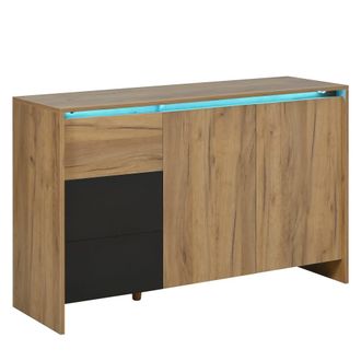 Urban Meuble Aparador efecto madera y negro con 3 cajones, 2 puertas y LED