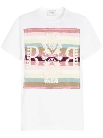 Barrie logo-patch striped T-shirt - White