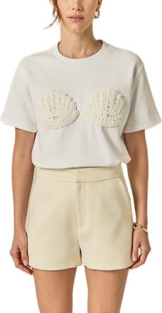 English Factory Faux Pearl Seashell Appliqu&eacute; T-Shirt in White at Nordstrom, Size X-Small