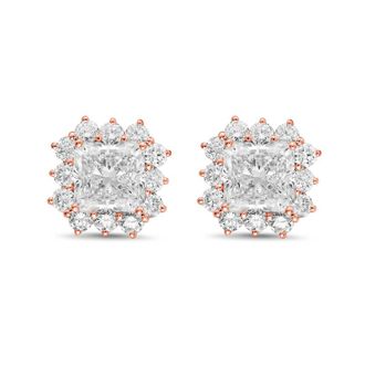 Diana M. Jewels 14kt rose gold 4cts lab grown Radiant Cut Diamond Halo Earrings