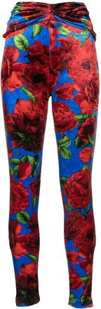 Magda Butrym rose-print velvet leggings - women - Nylon/Viscose/Spandex/Elastane - 34 - Blue