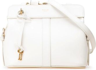 Celine Pre-owned Shoulder Bags, female, White, Size: ONE SIZE Pre-owned Elegant Leather Shoulder Bag with Adjustable Strap and Stylish Key Charm