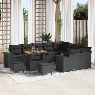 vidaXL Conjunto De Sof&aacute; De Jard&iacute;n 12 Pcs Negro Rat&aacute;n Sint&eacute;tico Vidaxl