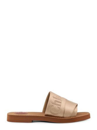 Chlo&eacute; Woody Satin Sandals With Embroidered Logo