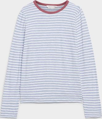 Contemporaine Womens Contrasting collar striped slub T-shirt