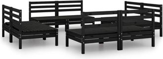 vidaXL 8 Piece Garden Lounge Set Black Solid Pinewood Vidaxl