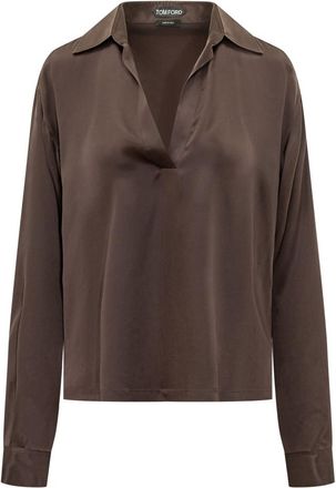 Tom Ford Brown Solid Shirt Collar Polo