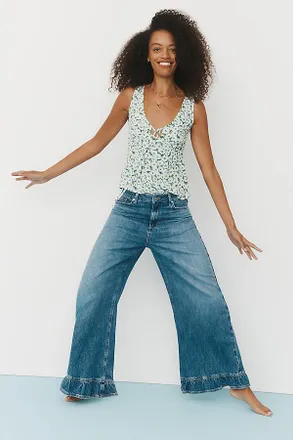 Pilcro The Solene High-Rise Wide-Leg Ruffle Flare Jeans by Pilcro