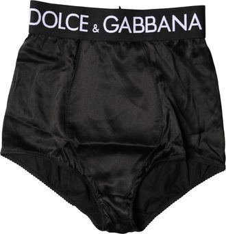 Dolce & Gabbana Womens Black Logo Girdle High Waist Panty Underwear Elastane Silk Clothing