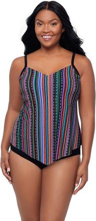 Trimshaper Hank Handkerchief Plus Size Tankini Swimsuit Top in Line It Up at Nordstrom, Size 16
