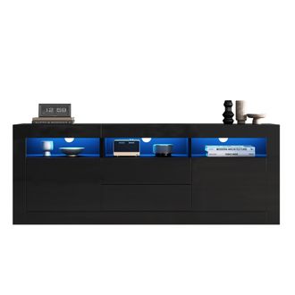 STILVORA Mueble Tv Con 2 Puertas, 2 Cajones Y 3 Nichos Y Led, Brillo Negro, Sal&oacute;n, 160&times;35&times;60 Cm, De Tablero Aglomerado