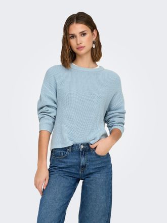 Only Rundhalspullover ONLY ONLLUNA LS O-NECK PULLOVER KNT NCA, Damen, Gr. XS (34), blau (cashmere blau), Strick, Obermaterial: 60% Baumwolle, 40% Polyacryl