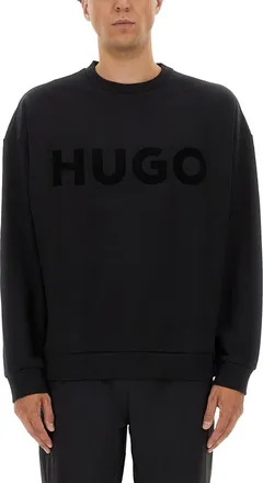HUGO BOSS Mens Oversized Logo Sweatshirt Black Cotton Sweatshirts Sweater