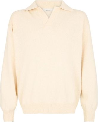 Roberto Collina Polo Collar Sweater - Heren - V-hals truien - Beige - M - Wol - Truien & Vesten