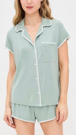 Eberjey Frida Tencel Modal Shortie Short Pajama Set In Eucalyptus / Ivory