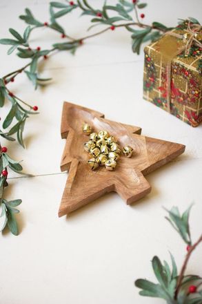 Kalalou Carved Wooden Christmas Tree Platter
