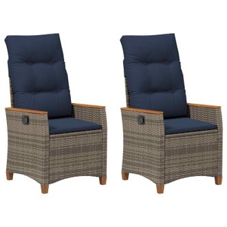 vidaXL Silla De Jard&iacute;n Reclinable Con Coj&iacute;n 2 Pcs Gris Y Azul Marino Vidaxl