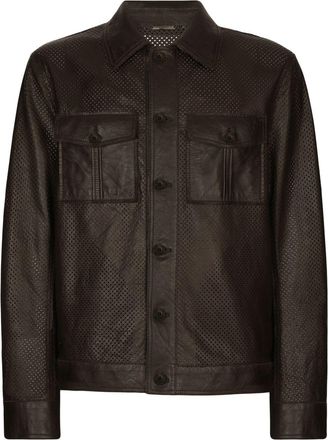 Dolce & Gabbana perforated leather shirt jacket - men - Lambskin - 50 - Brown