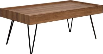 Beliani Mesa De Centro De Madera 100 X 60 Cm Patas De Horquilla De Metal Negro Tablero Rectangular Con Bordes Elevados Industrial Welton
