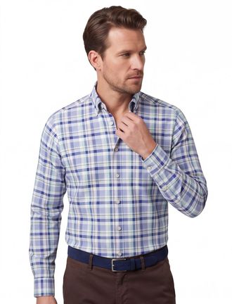 Fynch-Hatton Overhemd geruit Fynch Hatton blauw met borstzak