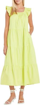 English Factory Ruffle Detail Midi Dress in Lime at Nordstrom, Size X-Small
