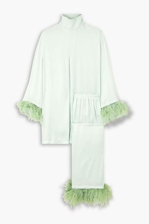Sleeper Feather-trimmed satin pajama set - Green - XS